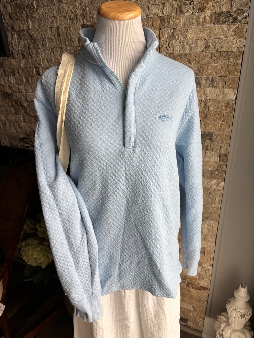 Saltwater Long Island Quilted Half-Zip Pullover Sweatshirt - Light Blue